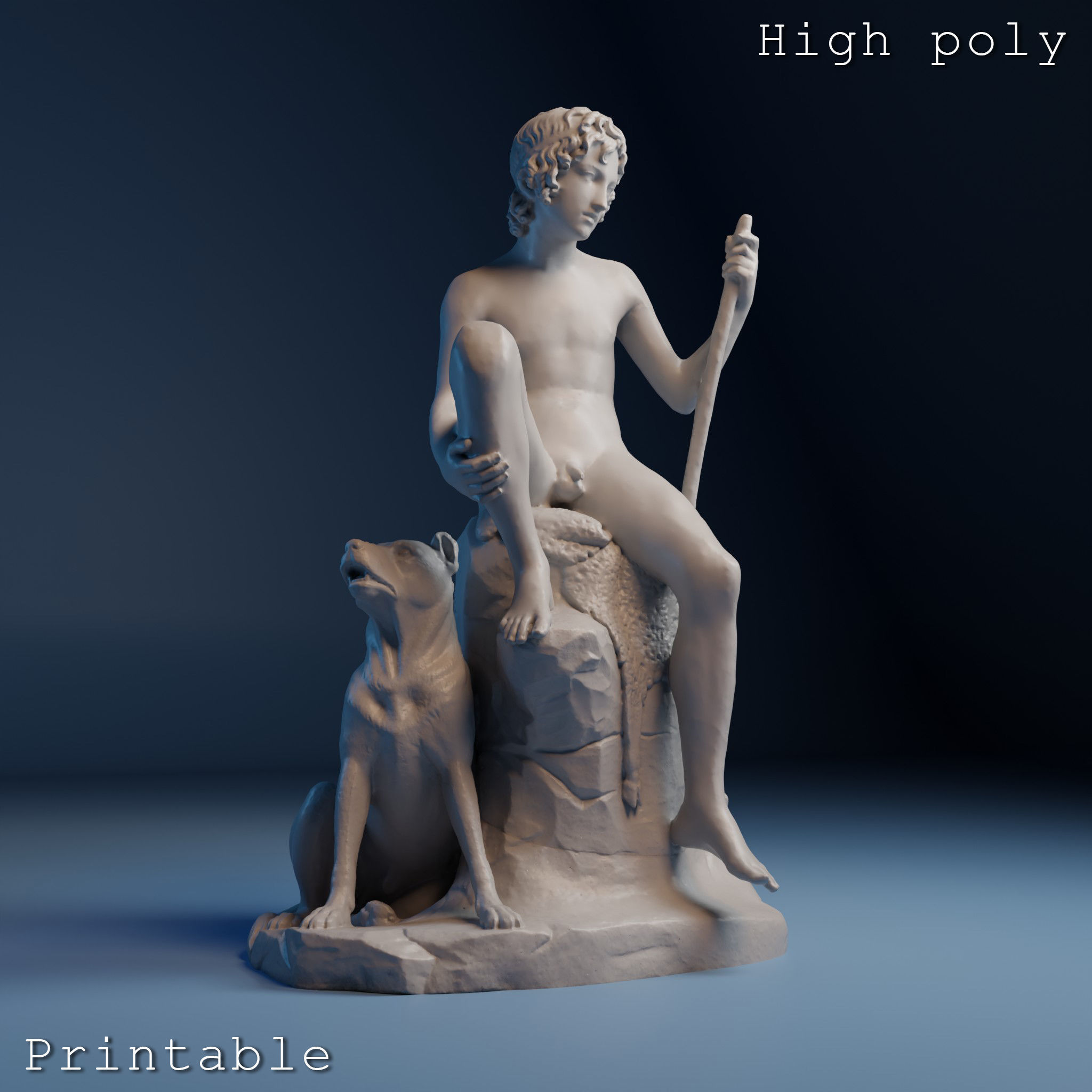 Bertel Thorvaldsen Shepherd 3D Sculpture Low Poly High Poly 3D print model_2