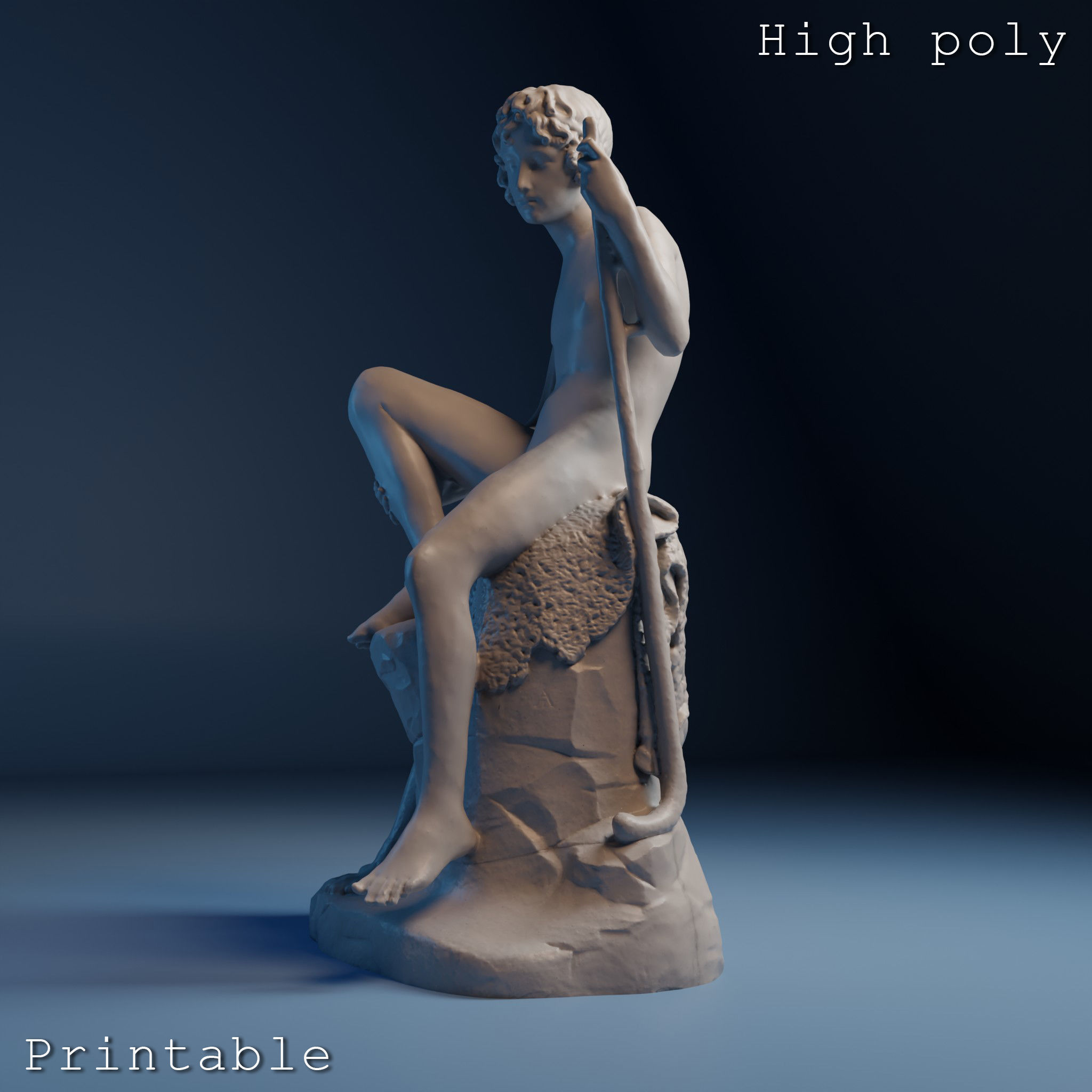 Bertel Thorvaldsen Shepherd 3D Sculpture Low Poly High Poly 3D print model_8