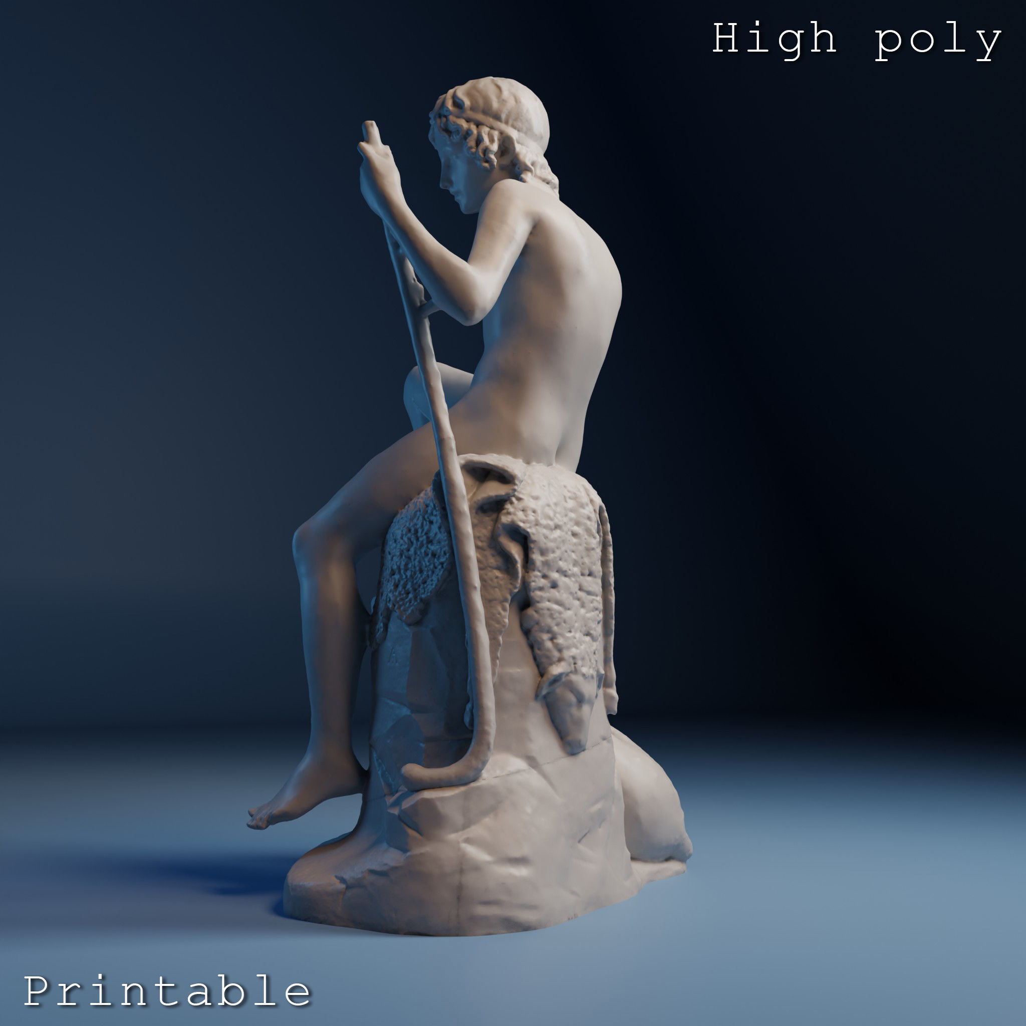 Bertel Thorvaldsen Shepherd 3D Sculpture Low Poly High Poly 3D print model_7