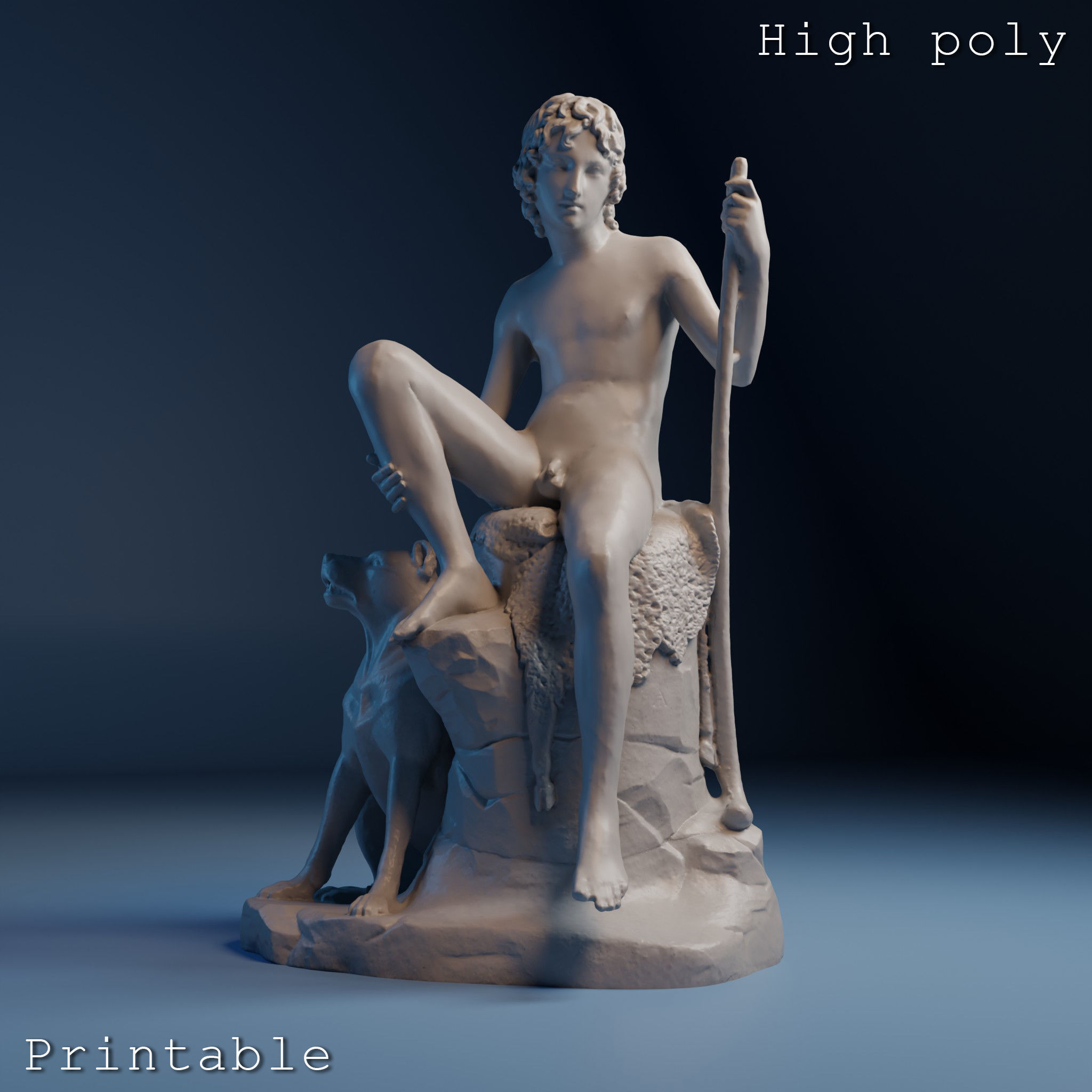 Bertel Thorvaldsen Shepherd 3D Sculpture Low Poly High Poly 3D print model_9