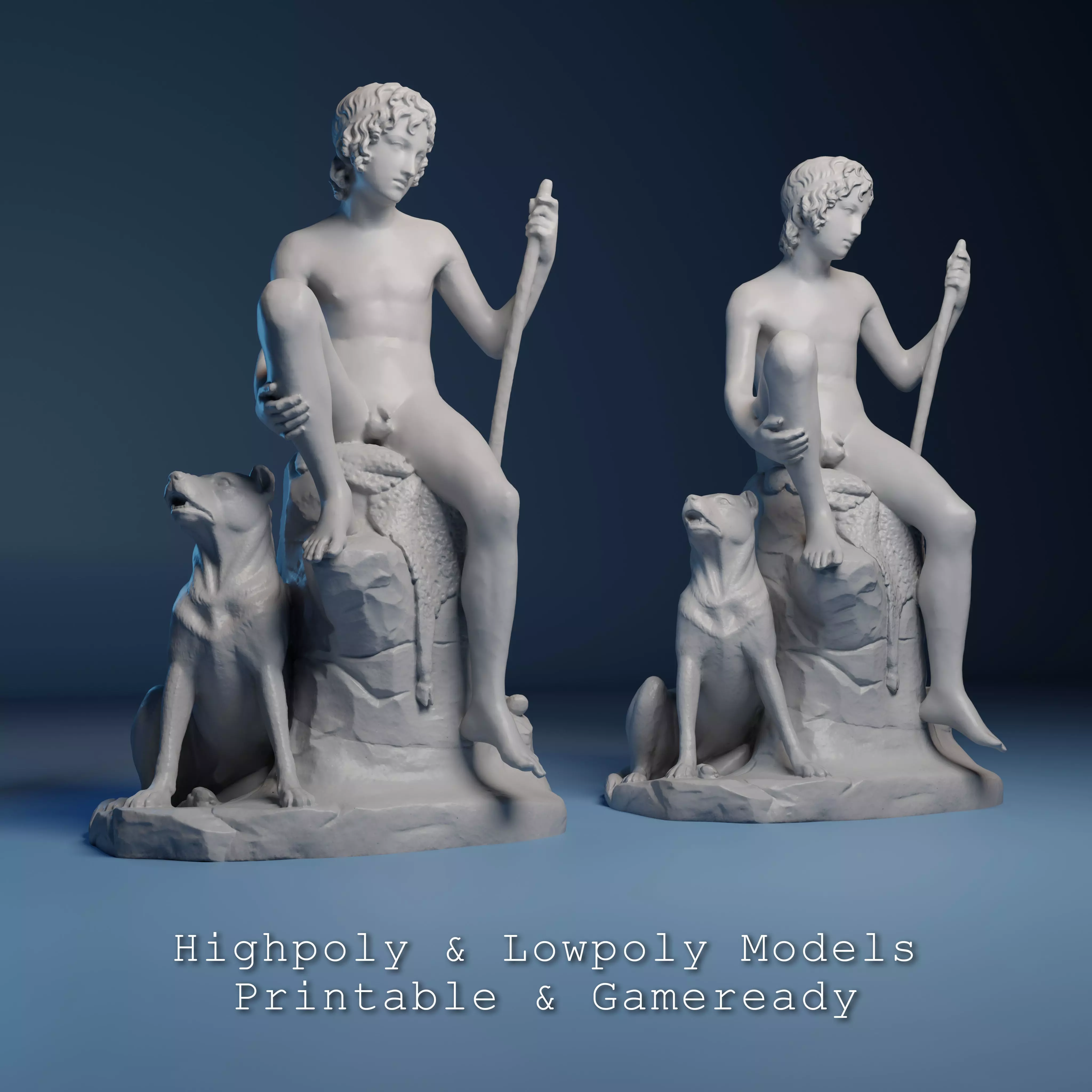 Bertel Thorvaldsen Shepherd 3D Sculpture Low Poly High Poly 3D print model_0