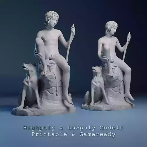 Bertel Thorvaldsen Shepherd 3D Sculpture Low Poly High Poly 3D print model