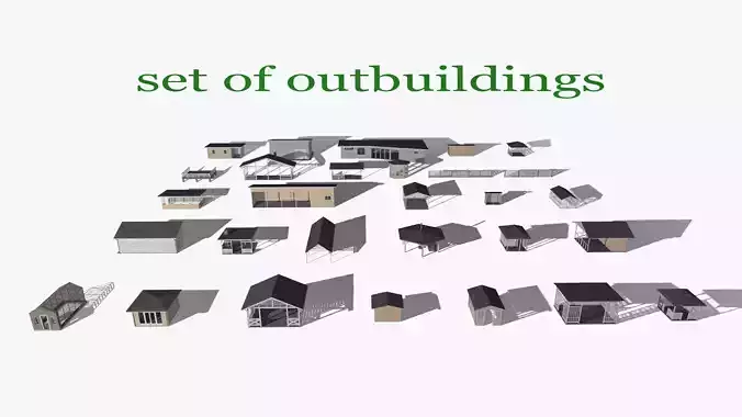 set of outbuildings Low-poly 3D model