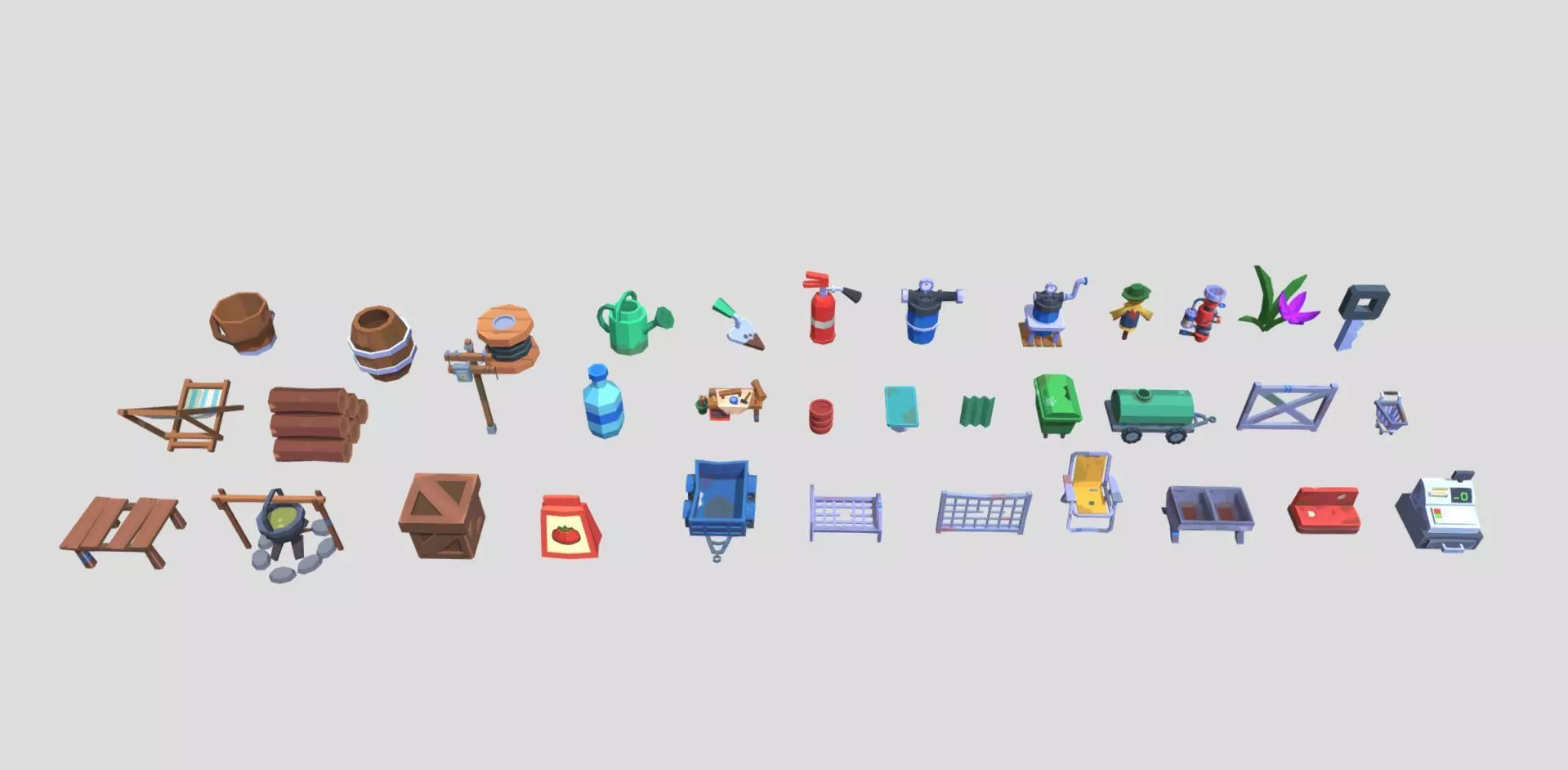 Lowpoly Farm Items Low-poly 3D model