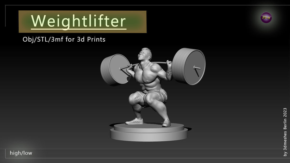 Weightlifter Statue for 3D print  3D print model_17
