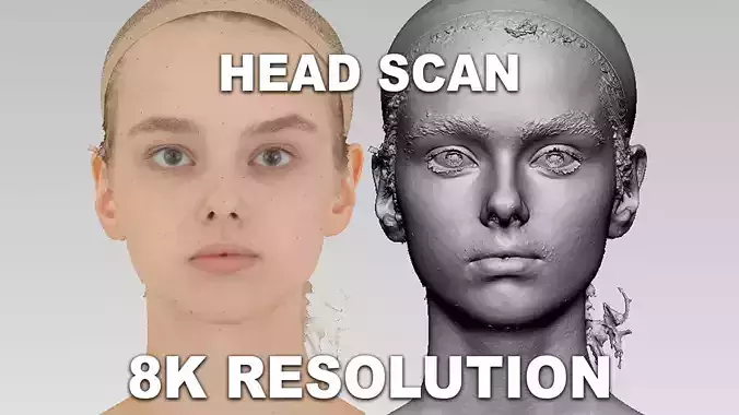 Young European Girl Head Scan with Raw 8K Texture Resolution