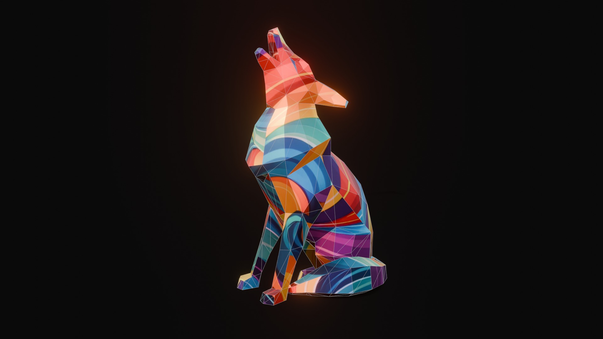 Polygonal Howling Wolf Low-poly 3D model_1