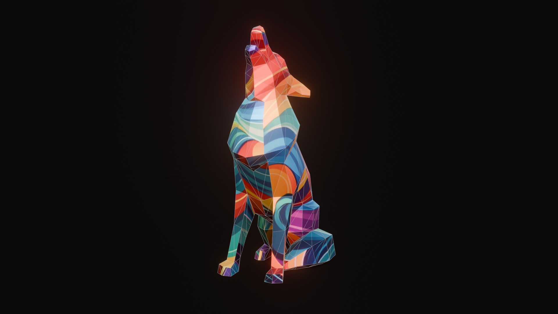 Polygonal Howling Wolf Low-poly 3D model_2