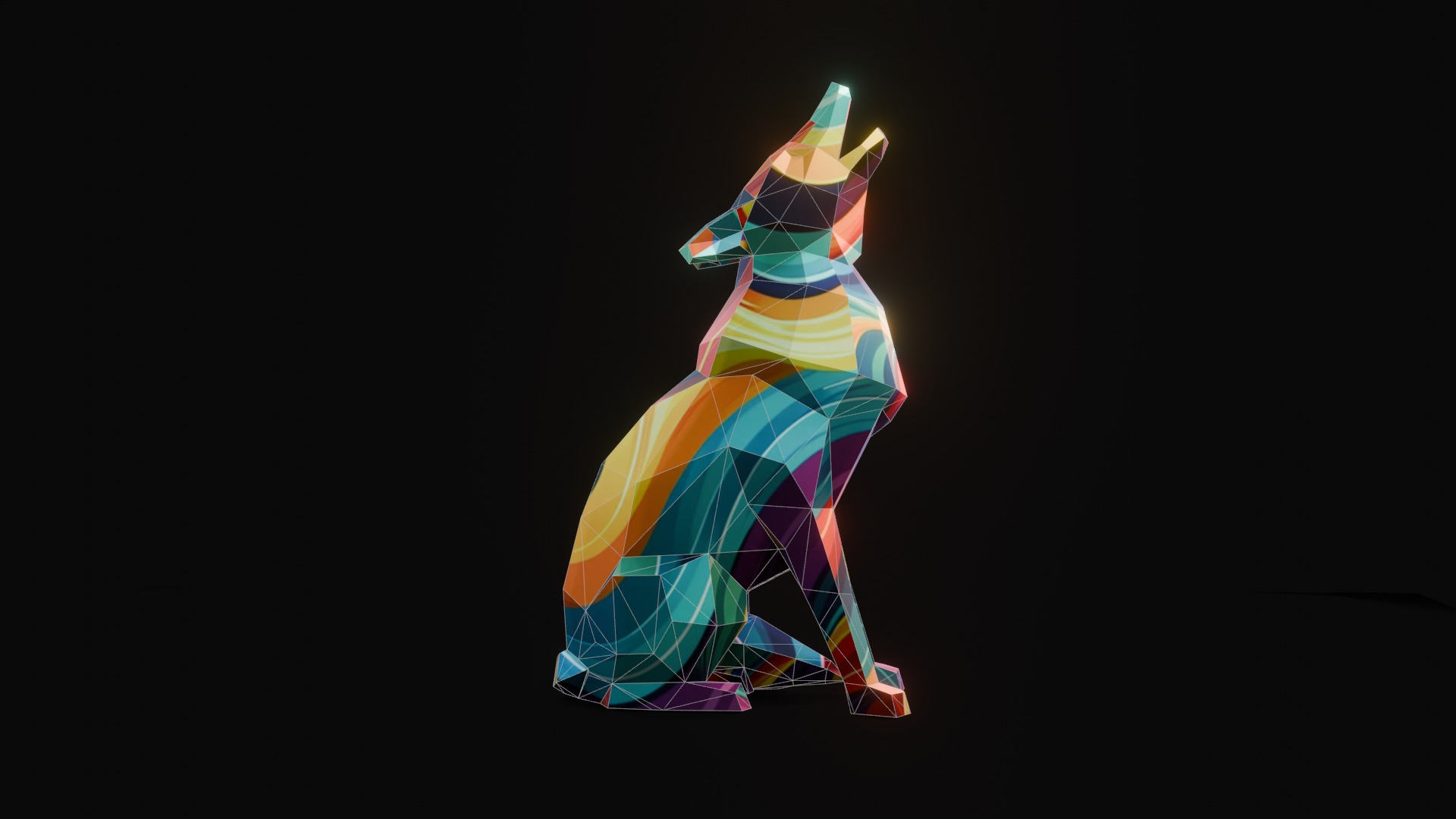 Polygonal Howling Wolf Low-poly 3D model_6