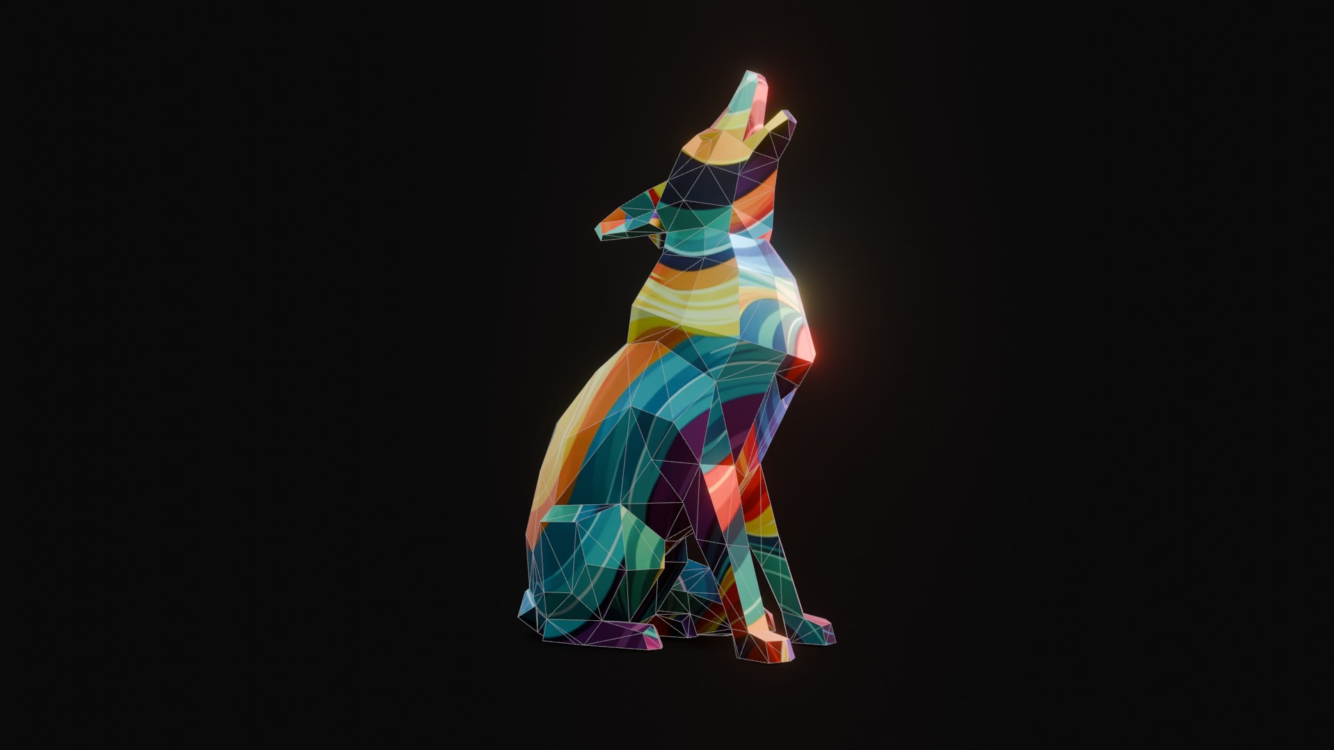 Polygonal Howling Wolf Low-poly 3D model_5