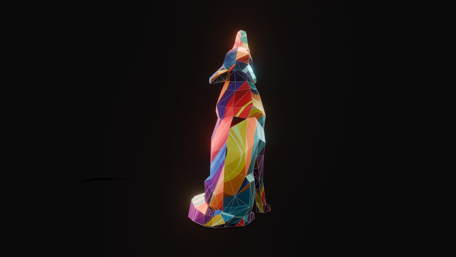 Polygonal Howling Wolf Low-poly 3D model_9