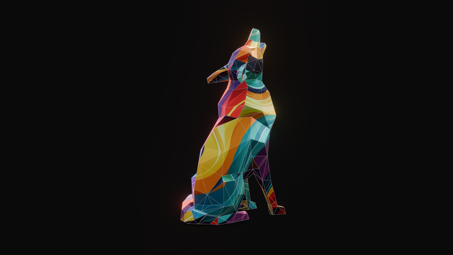 Polygonal Howling Wolf Low-poly 3D model_8