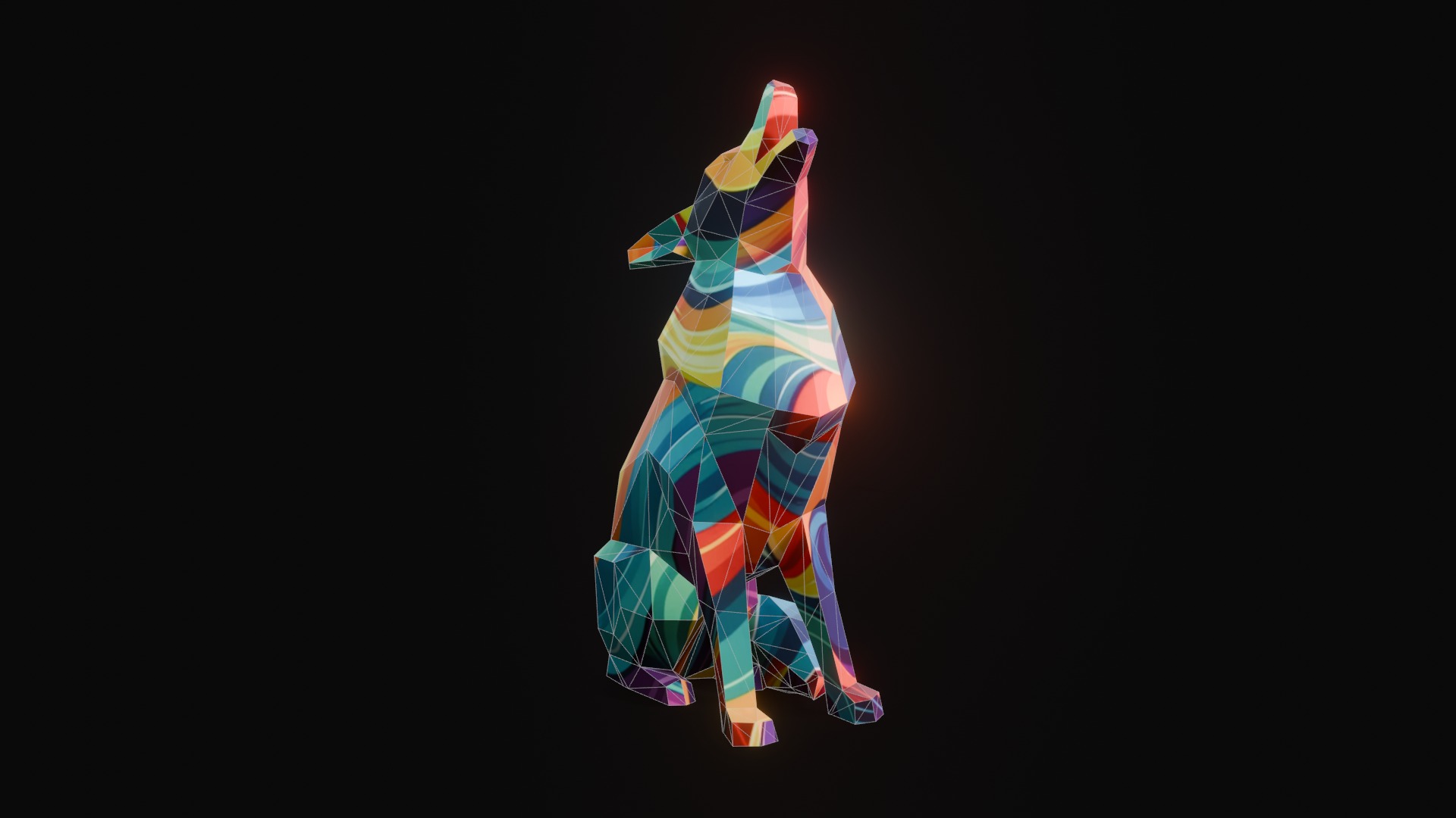 Polygonal Howling Wolf Low-poly 3D model_4