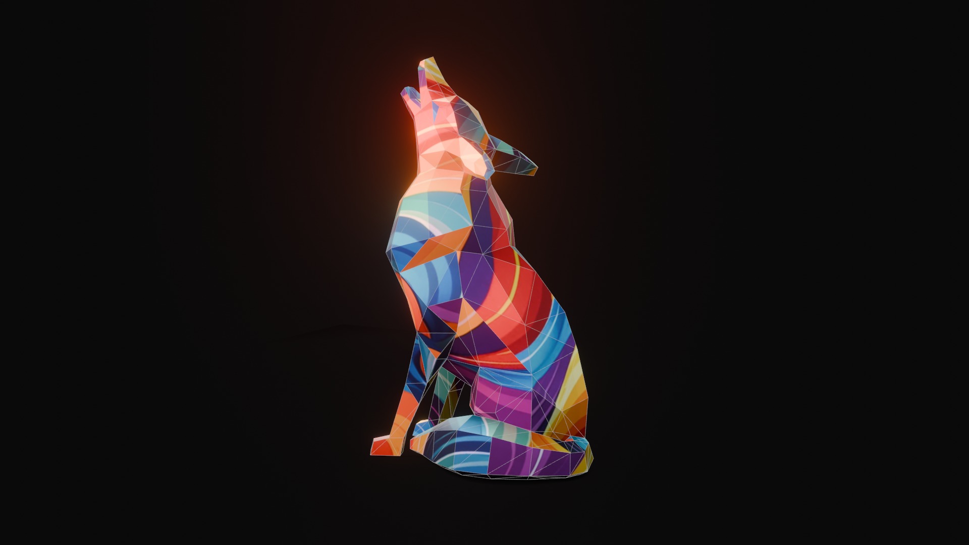 Polygonal Howling Wolf Low-poly 3D model_11