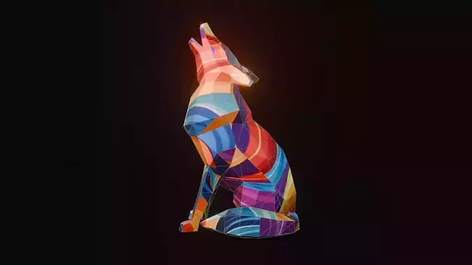 Polygonal Howling Wolf Low-poly 3D model