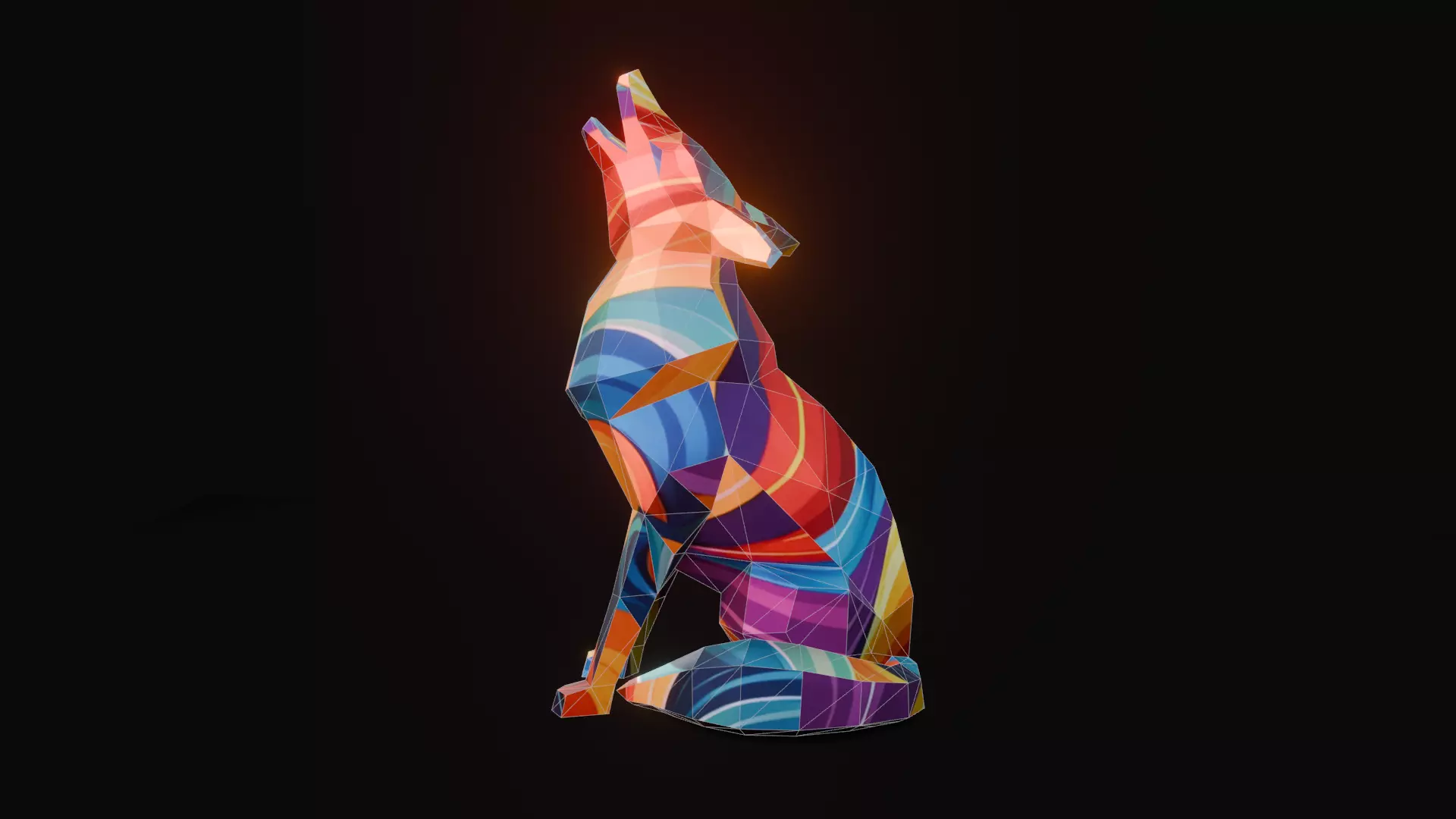Polygonal Howling Wolf Low-poly 3D model_0