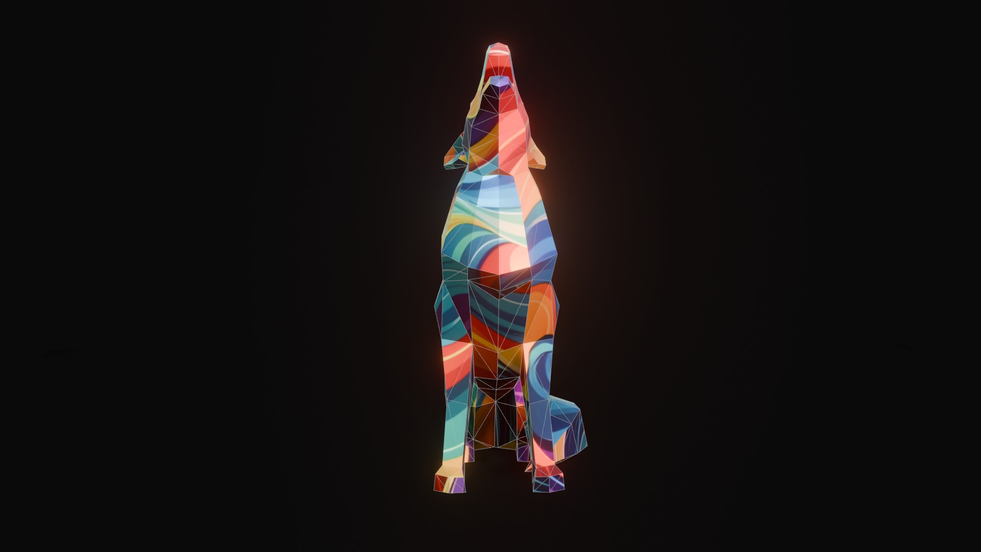 Polygonal Howling Wolf Low-poly 3D model_3
