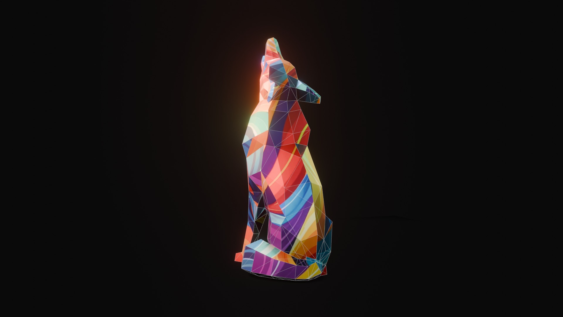 Polygonal Howling Wolf Low-poly 3D model_10
