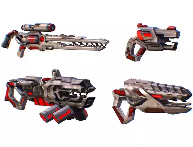 Weapons Set 4 Gun Pistol Assault rifle Sniper rifle machine gun