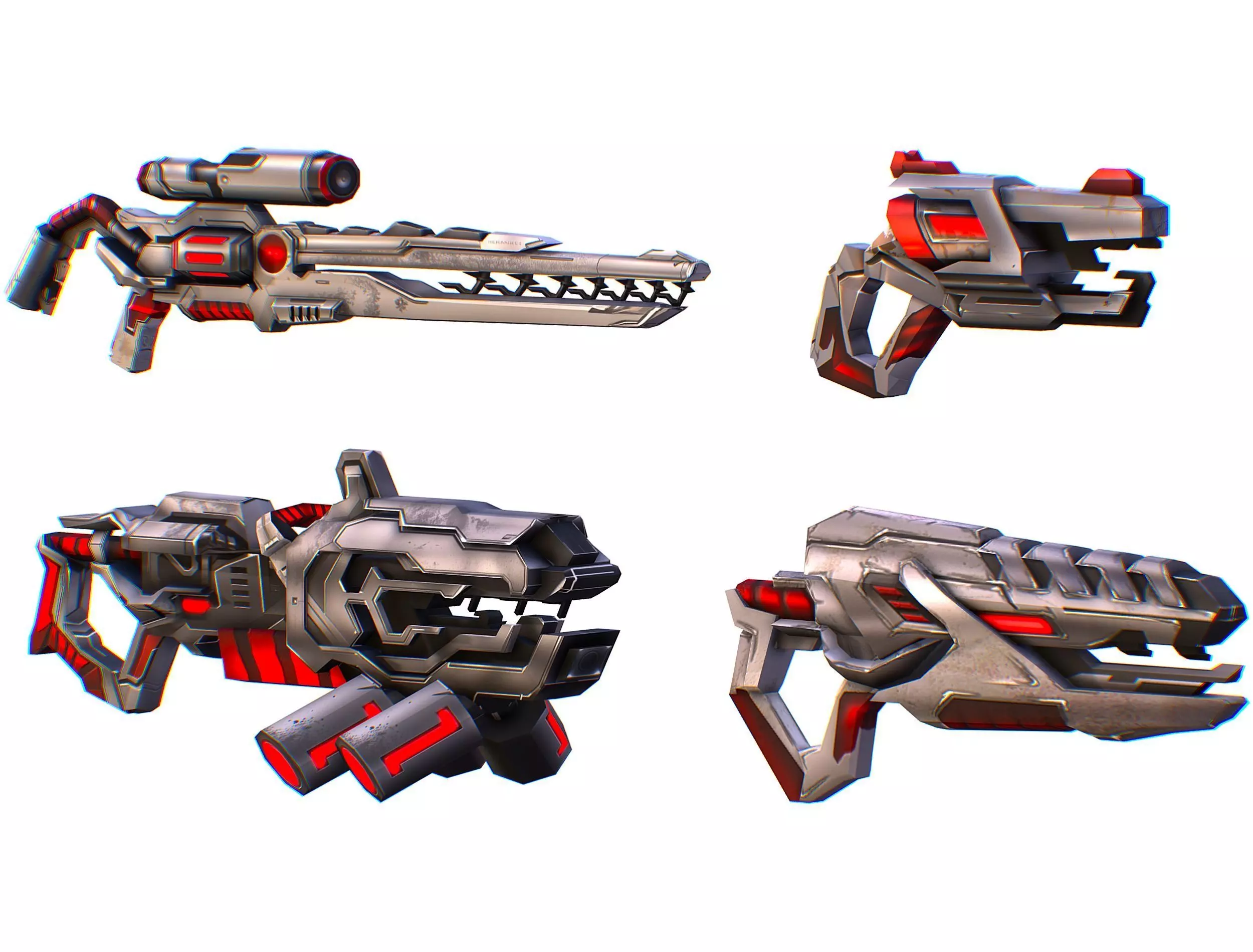 Weapons Set 4 Gun Pistol Assault rifle Sniper rifle machine gun 3D Model Collection_0