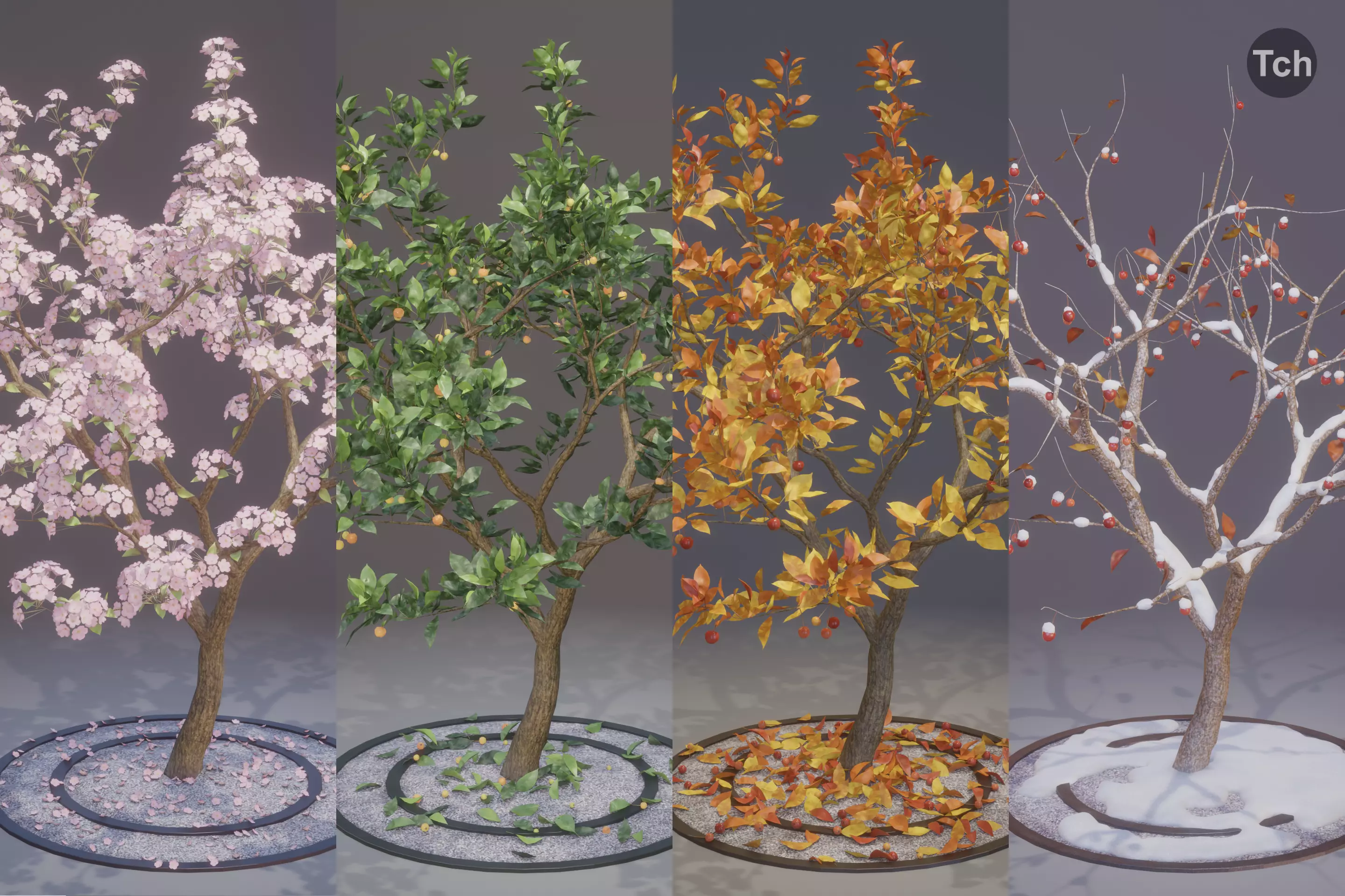 Four seasons tree 3D model_0