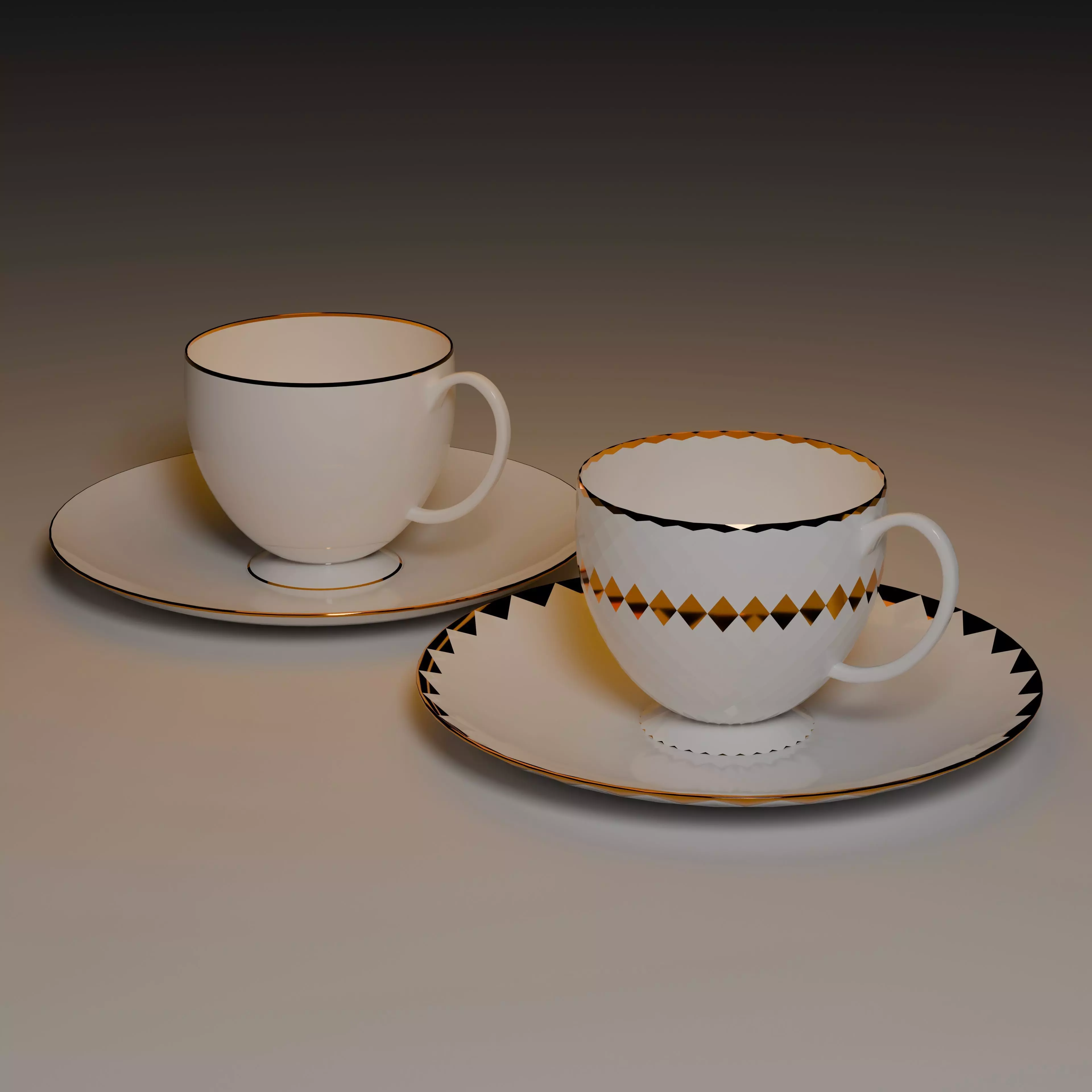Cups of Tea with Plates Free 3D model