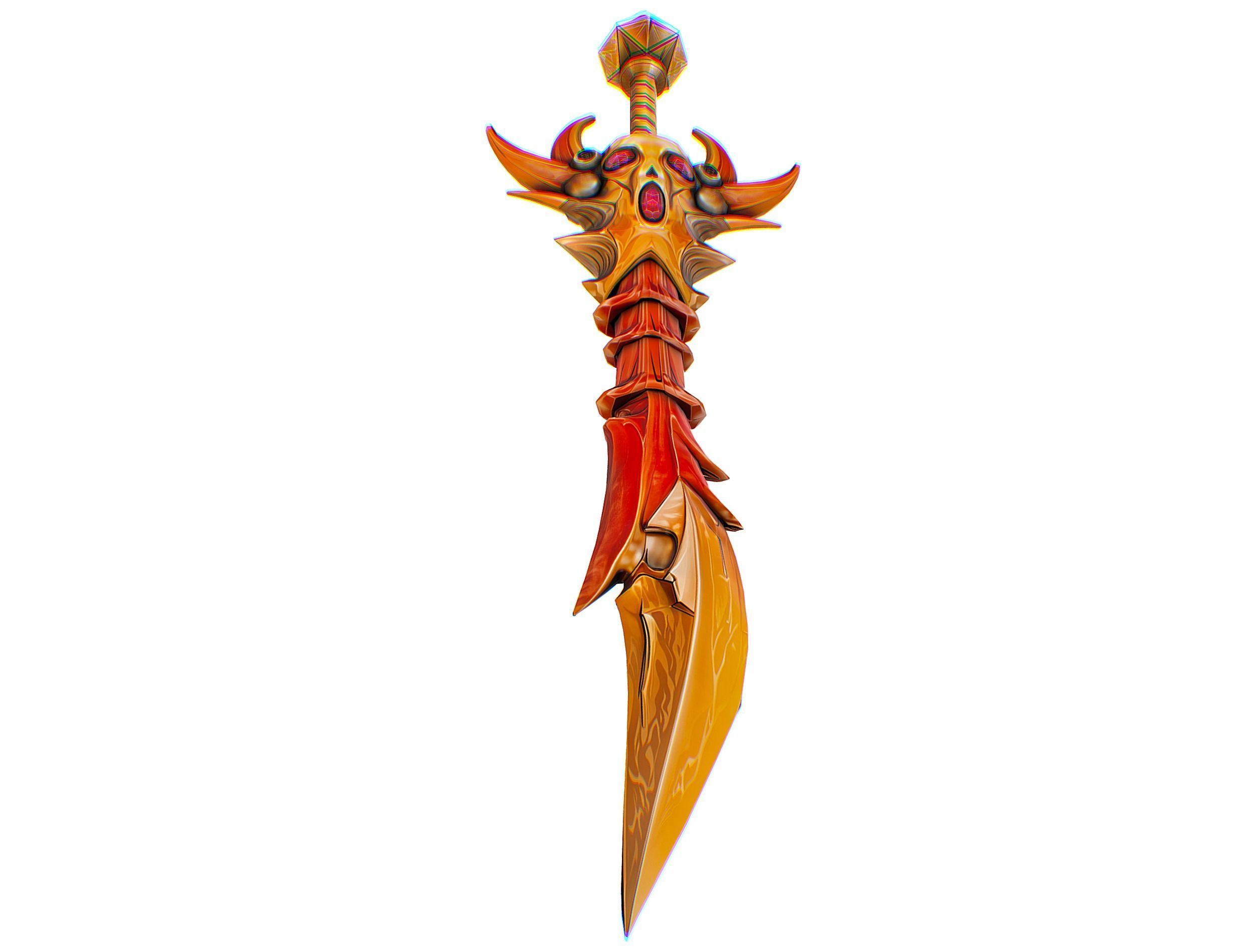 Lowpoly Demonic Sword Skull on Hilt Vector Style Low-poly 3D model_6
