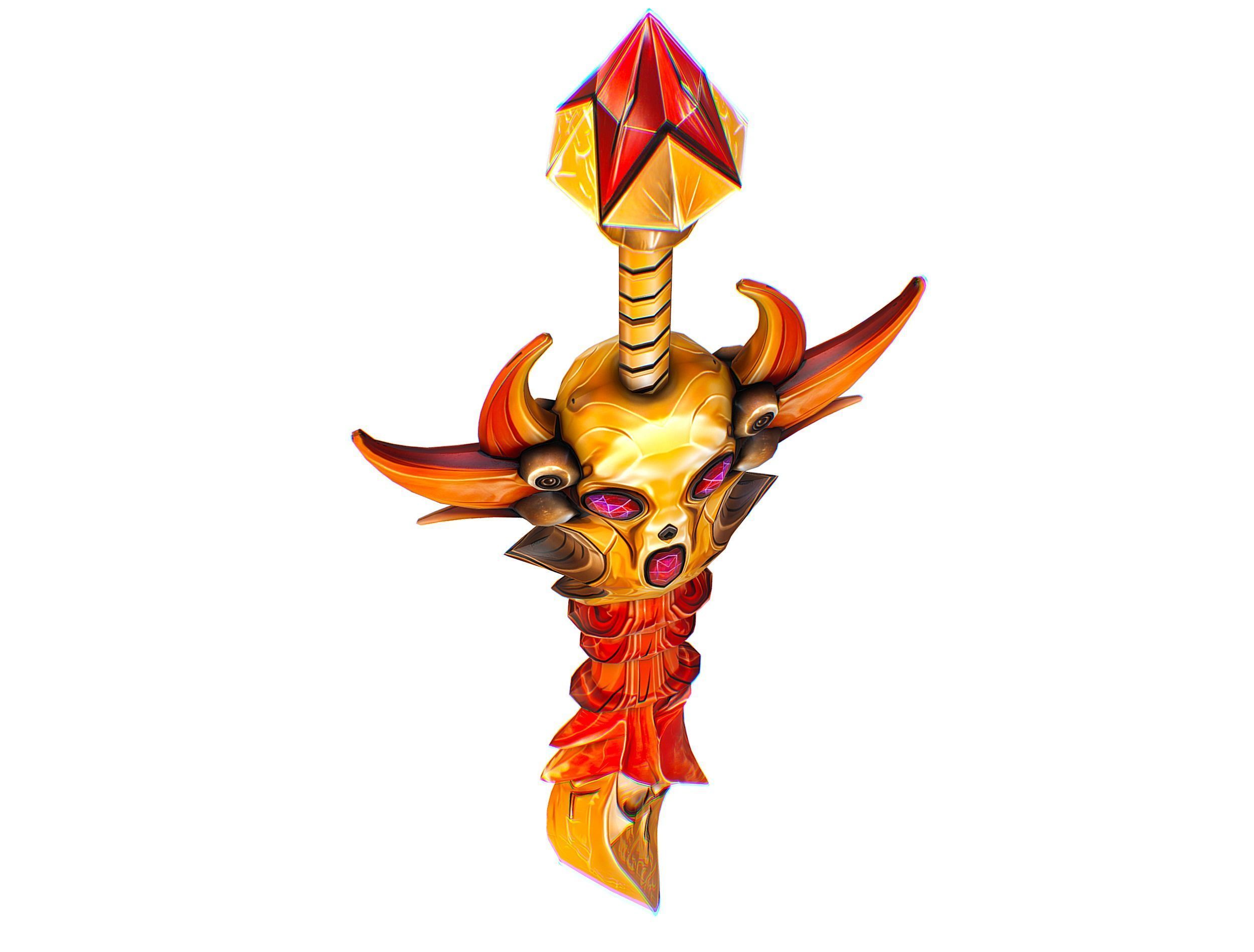 Lowpoly Demonic Sword Skull on Hilt Vector Style Low-poly 3D model_11