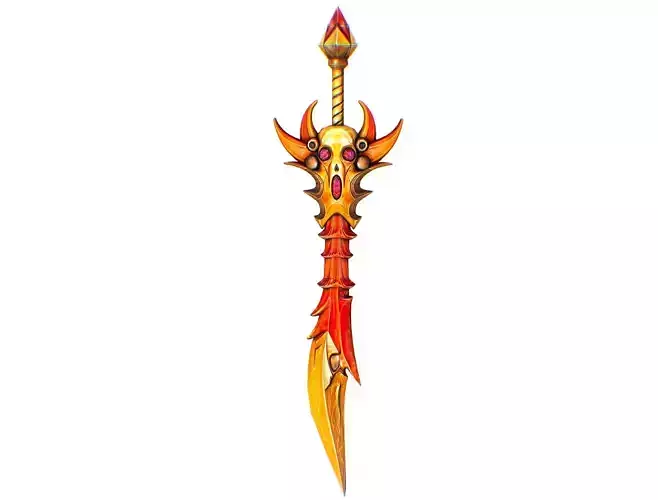 Lowpoly Demonic Sword Skull on Hilt Vector Style