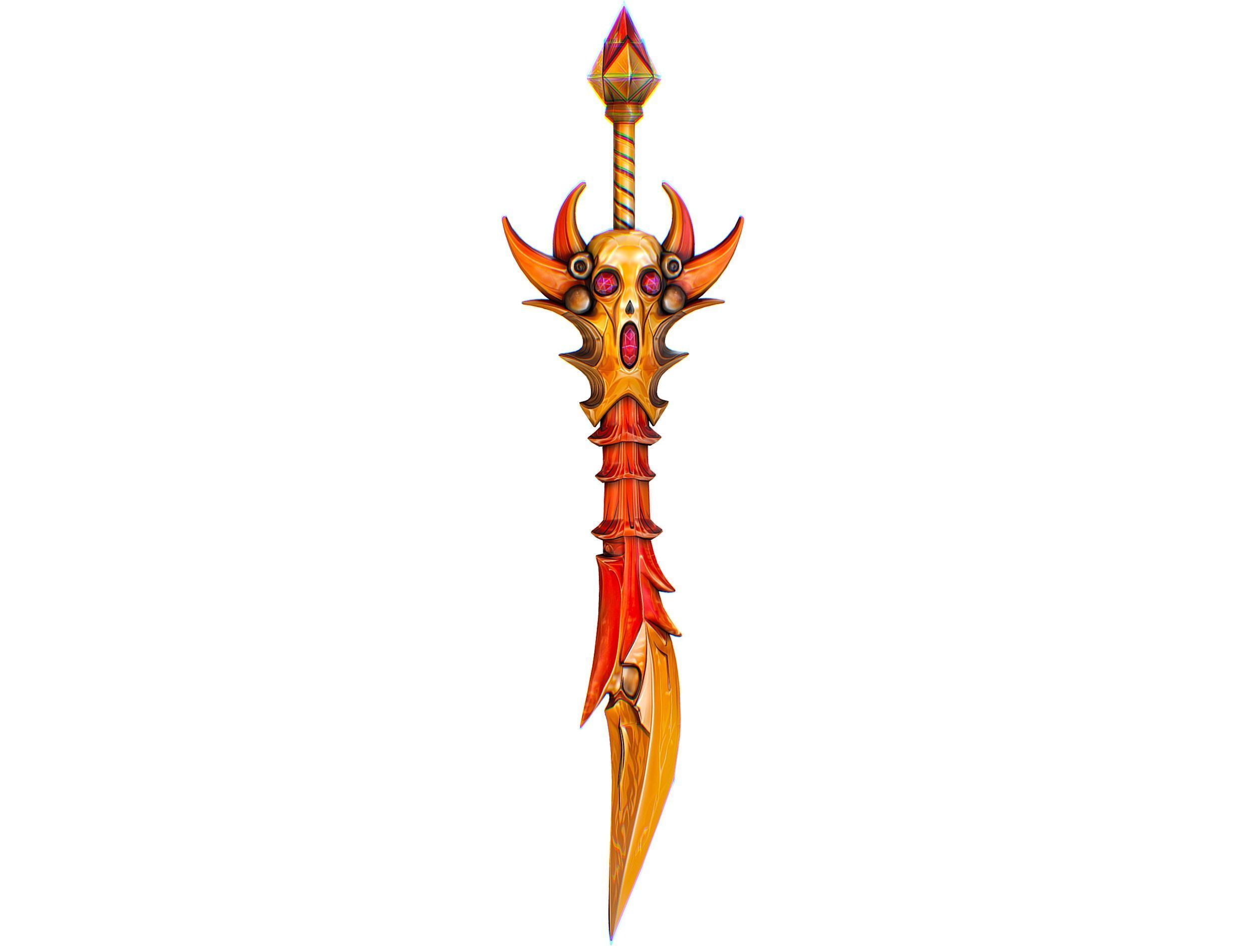 Lowpoly Demonic Sword Skull on Hilt Vector Style Low-poly 3D model_5