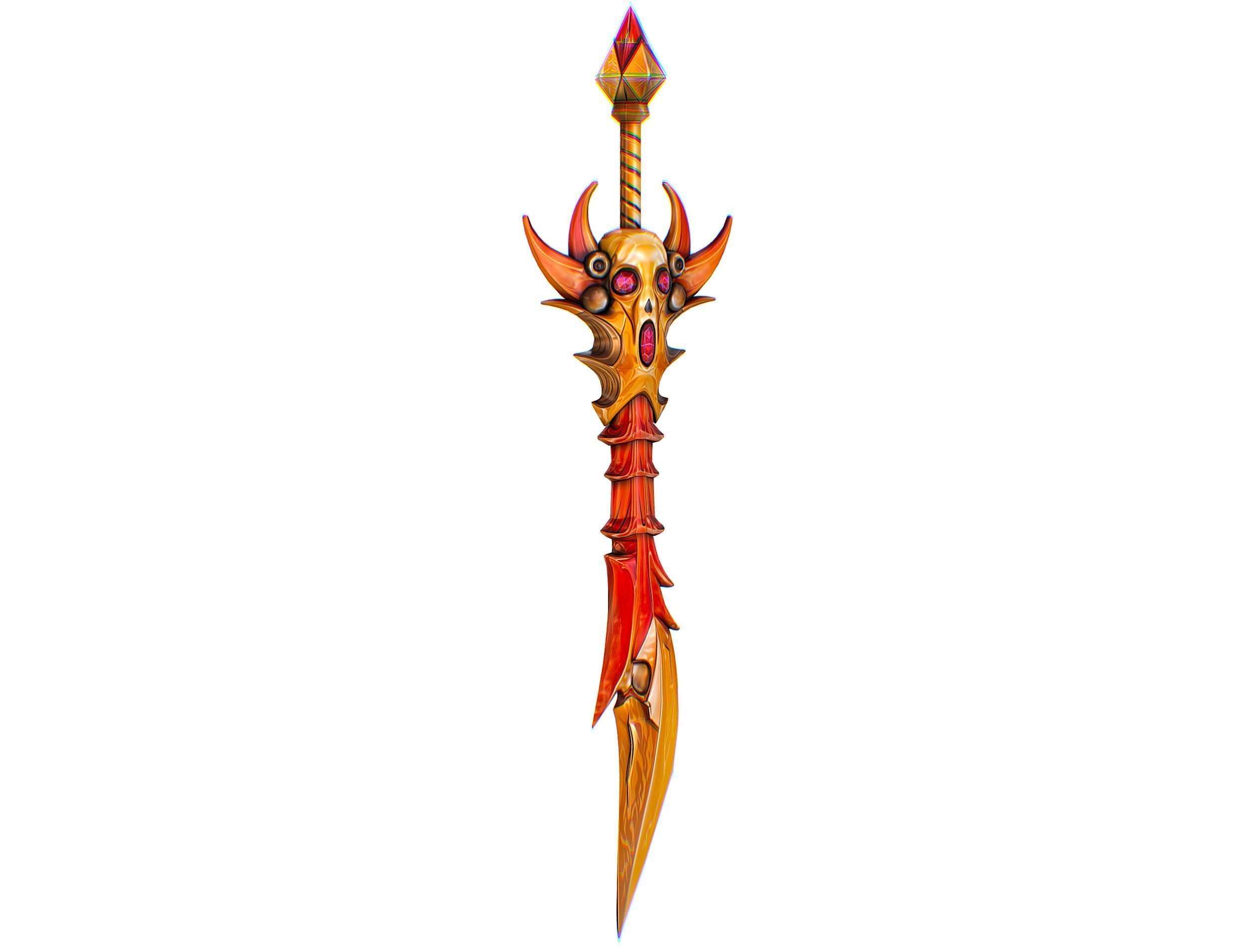 Lowpoly Demonic Sword Skull on Hilt Vector Style Low-poly 3D model_4