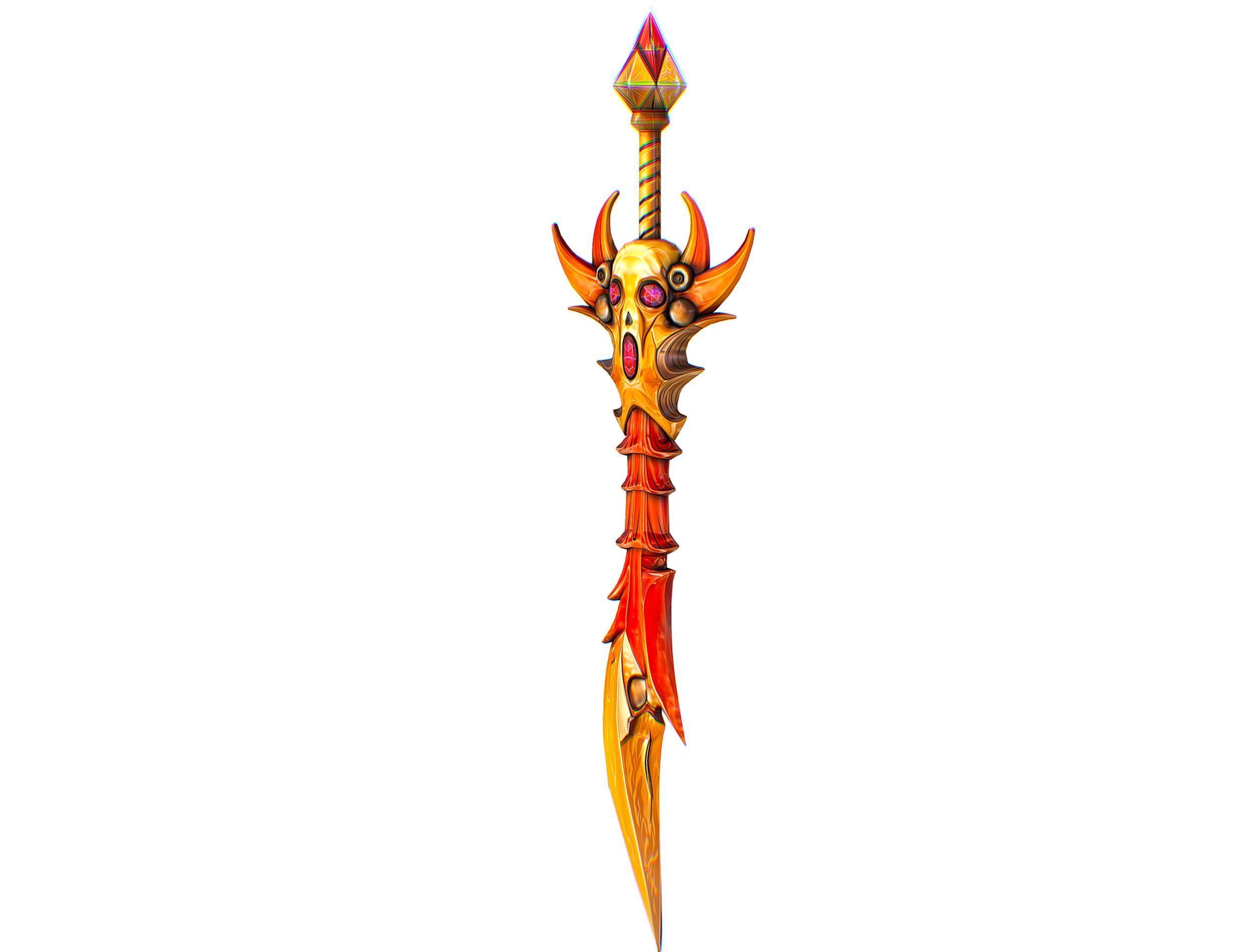 Lowpoly Demonic Sword Skull on Hilt Vector Style Low-poly 3D model_1