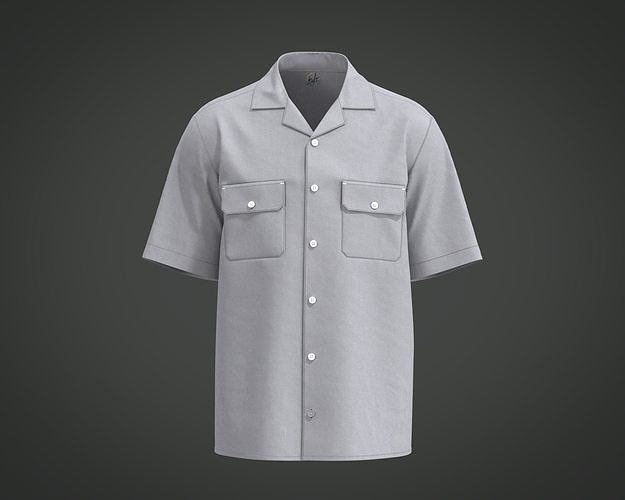 Mens cuban collar shirt with flap pocket 3D model