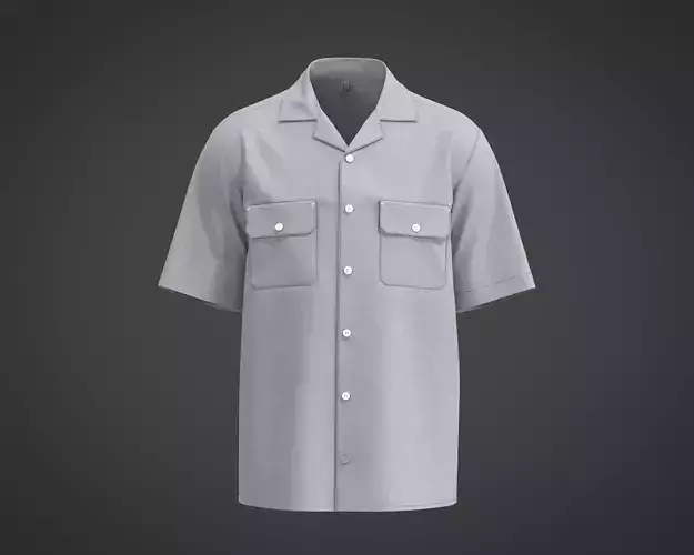 Mens cuban collar shirt with flap pocket