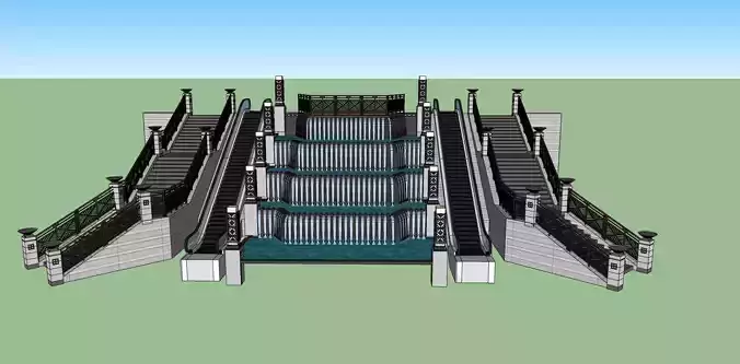 water fall with modern railing