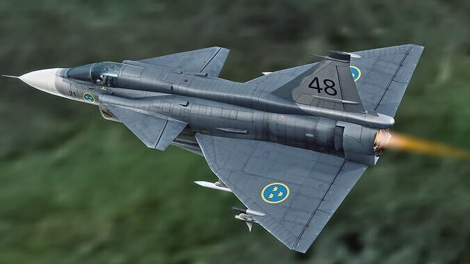 Saab 37 Viggen - with Cocpit - Fully Rigged-Multiple Decals Set Low-poly 3D model