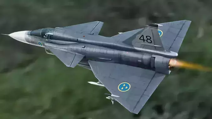 Saab 37 Viggen - with Cocpit - Fully Rigged-Multiple Decals Set Low-poly 3D model