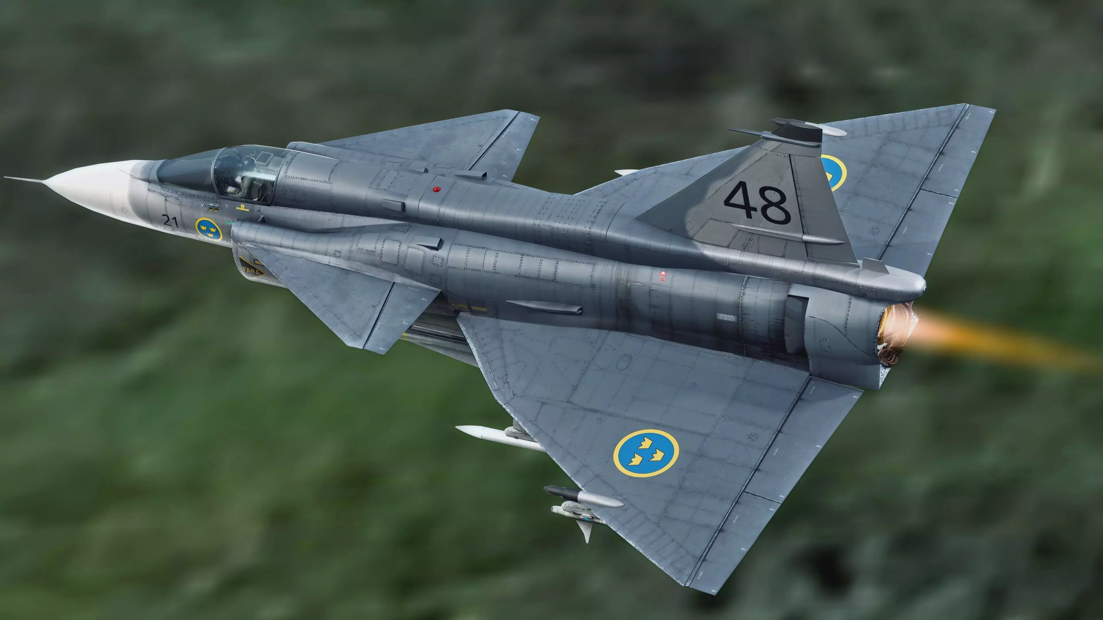 Saab 37 Viggen - with Cocpit - Fully Rigged-Multiple Decals Set Low-poly 3D model