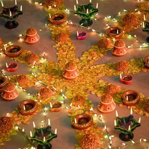 Diwali Diya Fairy Light and Marigold Flowers 3D model