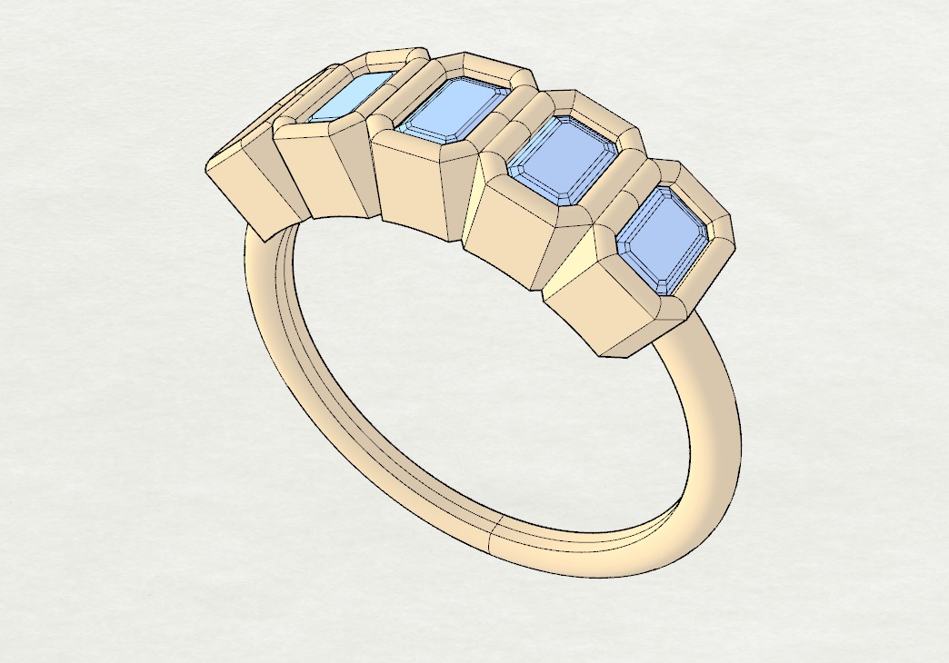 Emerald cut bezel ring N2 3D print model_7