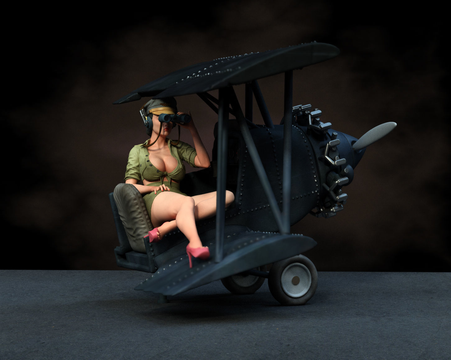 Female Pilot pin up 3D print model_1