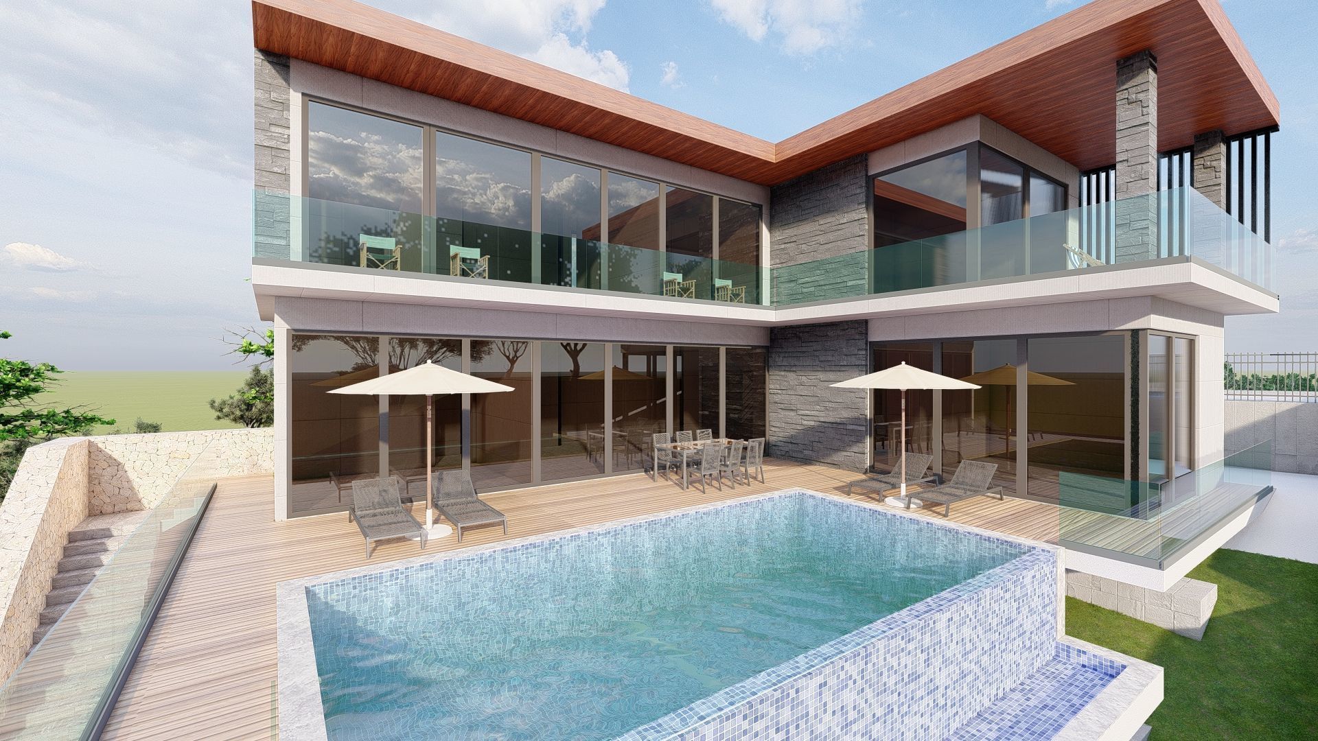 modern Villas Steel construction 3D model_1