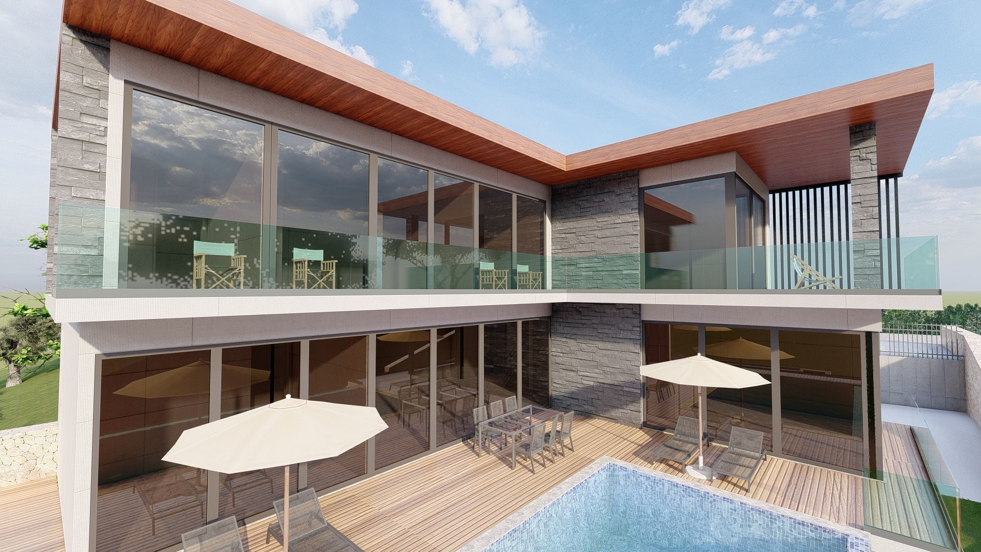 modern Villas Steel construction 3D model_11