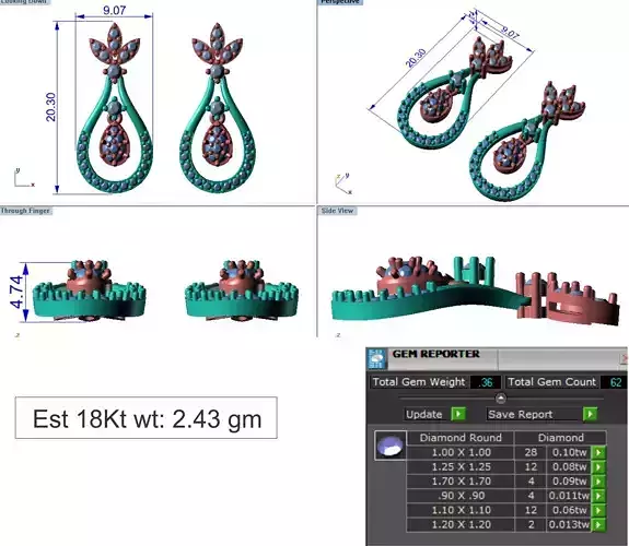 light Wight white gold diamond Earring-N-11ER