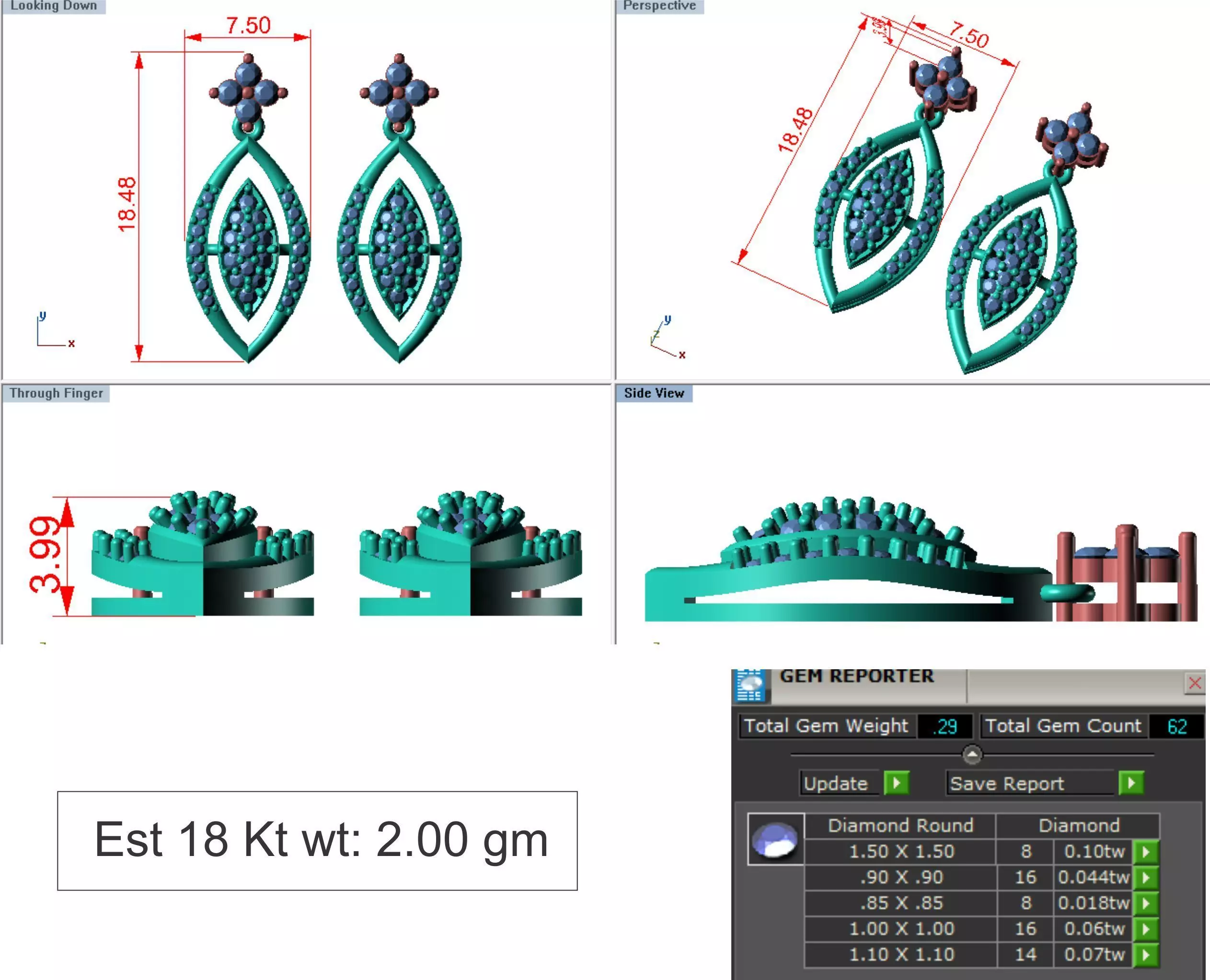 light Wight white gold diamond Earring-N-22ER 3D print model