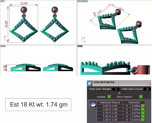light Wight white gold diamond Earring-N-45ER
