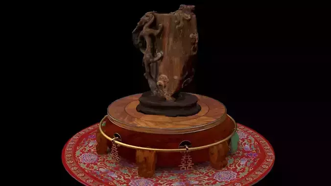 Chinese wood root carving vessel  