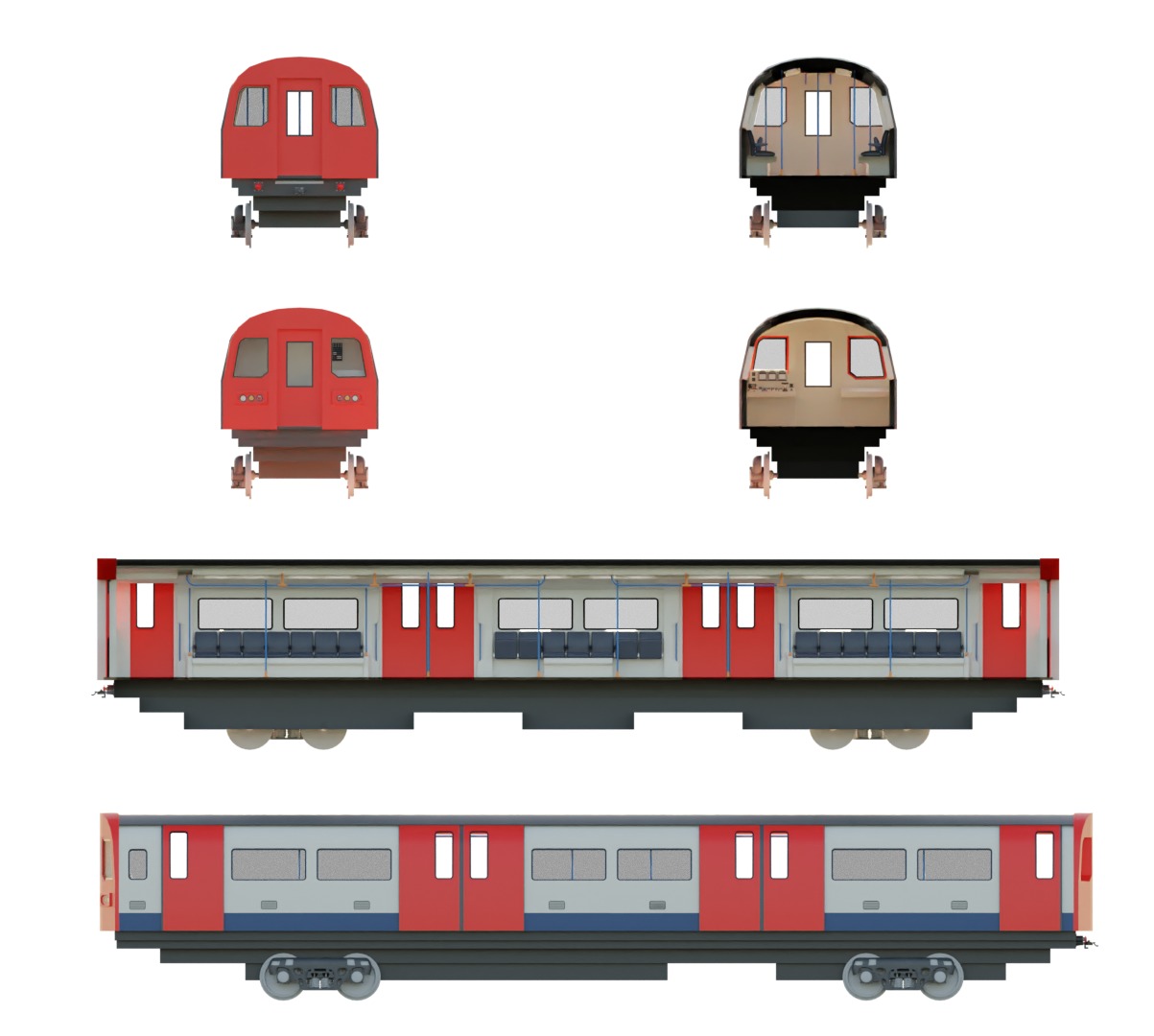 5 underground stations and trian 3D model_8