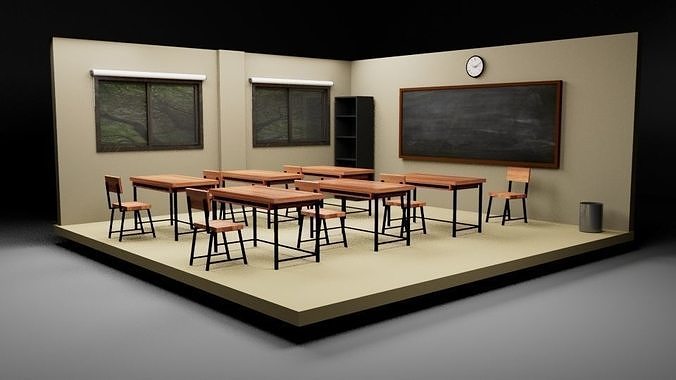 ISOMETRIC CLASSROOM Low-poly 3D model