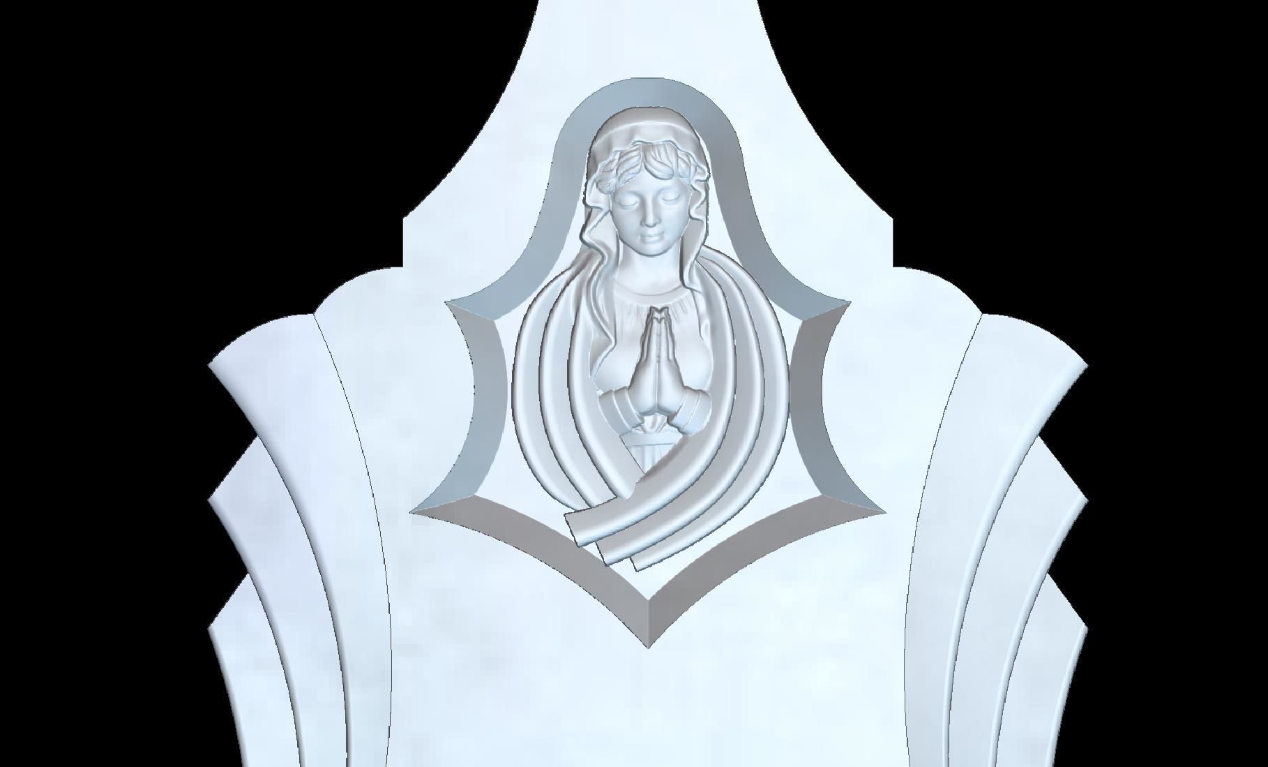 Thombstone Cross with Virgin Mary and Rays 3D STL Model for CNC 3D print model_3